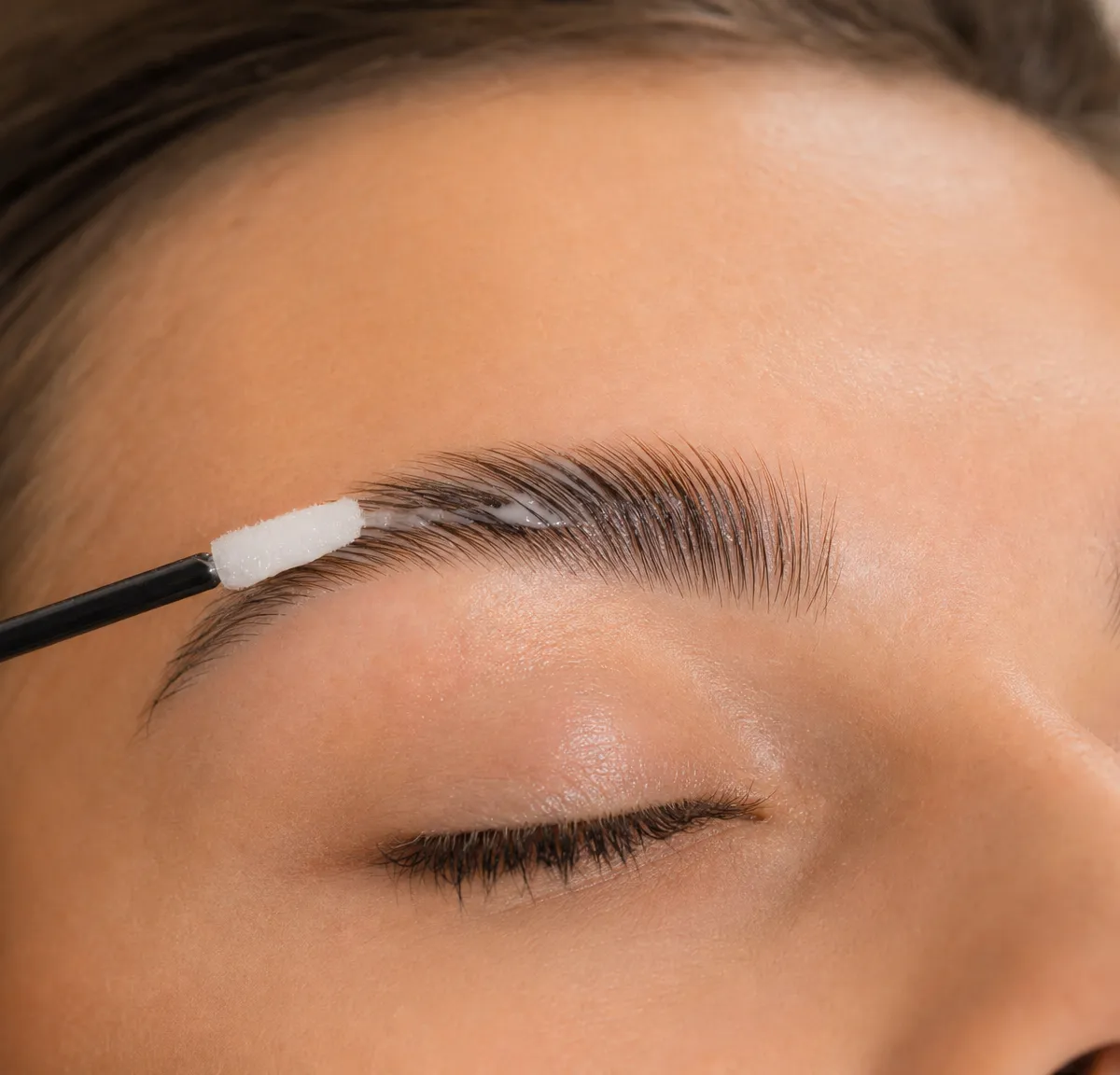 Laminazione sopracciglia con pennellino applicatore durante il trattamento