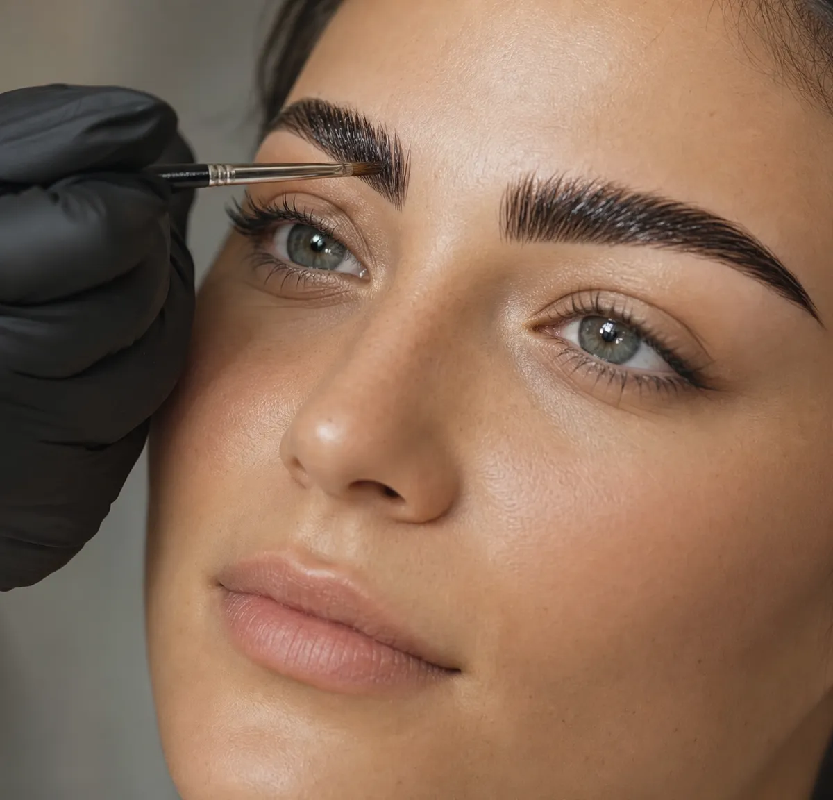Applicazione della tinta sopracciglia con pennellino angolato durante il trattamento